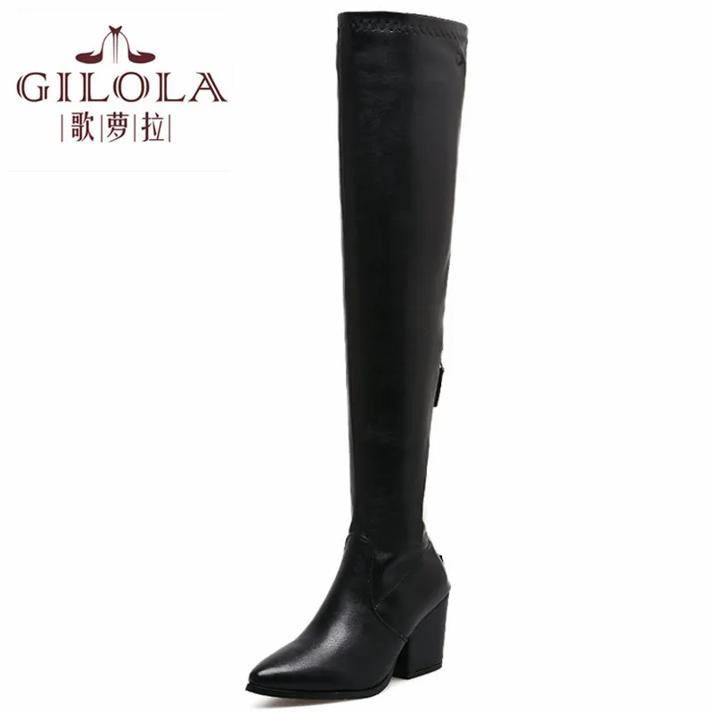 

New Winter Fashion Pointed Toe Women Boots Over The Knee Boots High Heels Long Boots Thick Heel Zipper Women Shoes #Y0065734Y