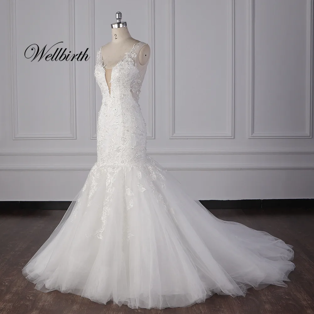 Реальное изображение, Wellbirth Vestido de novia, v-образный вырез, открытая спина, Русалка, свадебное платье, рукав-крылышко, свадебное платье, JC030