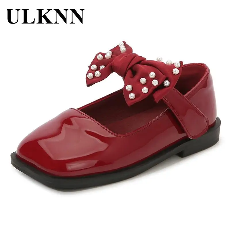 Girls Red Leather Shoes Kid's Bowknot Elementary School Child Performance Shoes Red Flat Princess Stage Performances Shoe