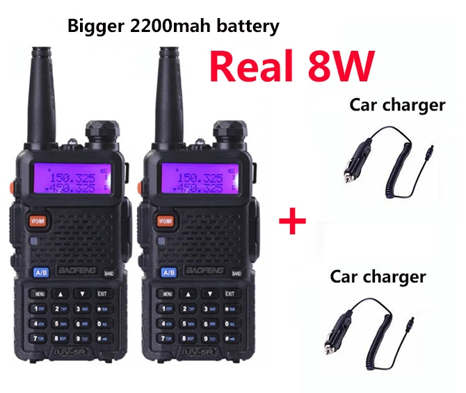 2 шт Handy 8 Вт BaoFeng UV-5R de 10 км охотничья рация дальний радиосвязь comunicador profissional FM uv 5r+ двухсторонняя радиоприемная рация ham - Color: add 2 car charger