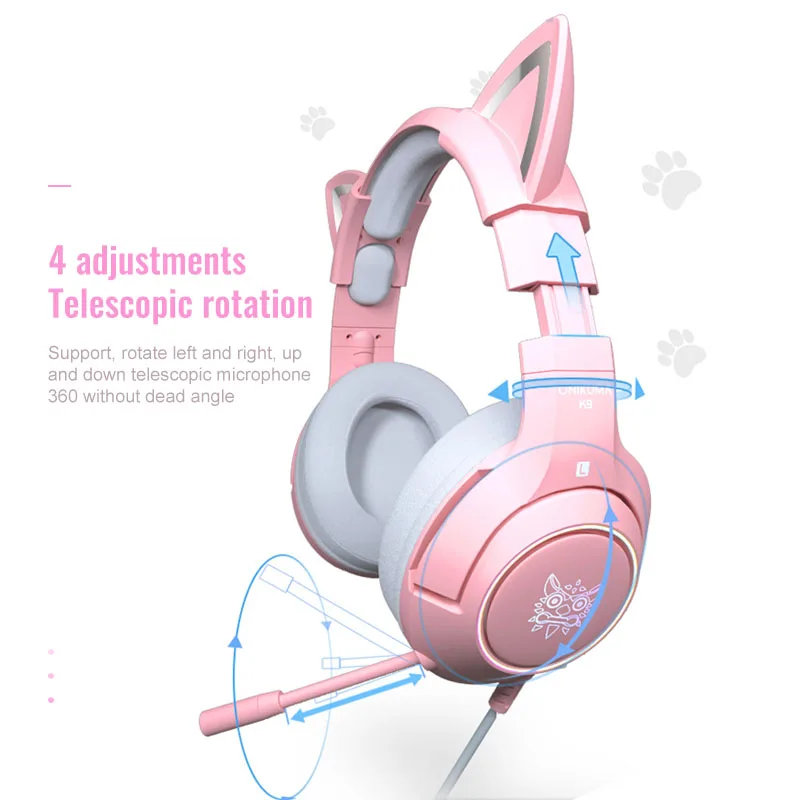 Orelha com Fio Fones de Ouvido com Microfone Fone de Ouvido Gaming Headset Gato Menina Bonito Redução Ruído 3.5mm Telefone Móvel Ps4 Gamer - Image 4