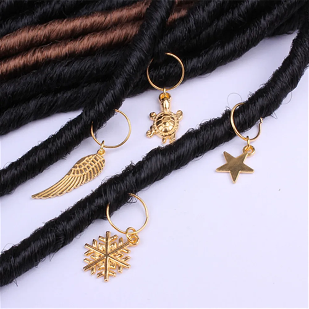 10Pcs/Pack Golden 11 Styles Charms Hair Braid Dread Dreadlock Beads Clips Cuffs Rings Jewelry Dreadlock Accessories