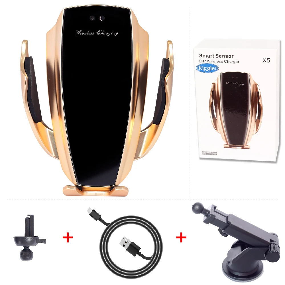 Infrared Induction Qi Wireless Charger Car 10W Fast Charging Holder for Iphone XR XS 8/8 Plus Huawei P30Pro Mate20Pro - Тип штекера: Gold  two style