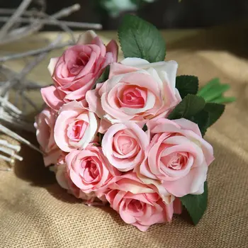 

Artificial Flowers Bouquet Fake Rose Silk Plastic Flower Ornaments Wedding Bouquet for Home Garden Party Wedding Decoration