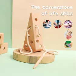 Jouet de cordage de fromage en bois de hêtre pour enfants, planche à fileter, laçage, jouets Monterssori, ensemble de jeu pour enfants, cadeaux pour bébés 