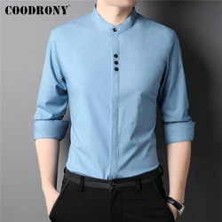 COODRONY – chemise sans col à manches longues pour homme, vêtement classique et décontracté, de marque, de couleur unie, nouvelle collection printemps automne, Z6032 