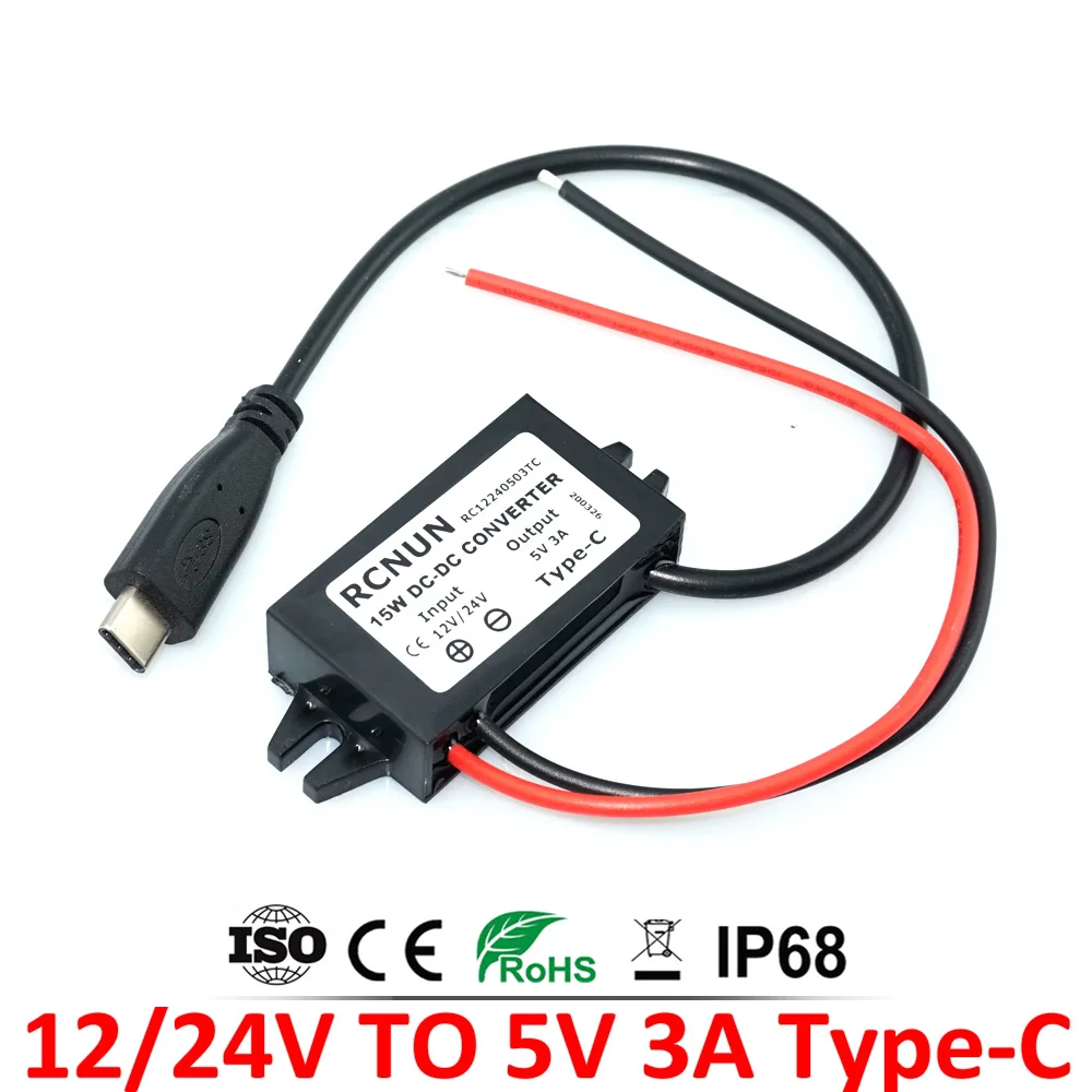 

12V 24V to 5V 3A Micro USB DC Step Down Converter 15W Type-C USB Buck Power Supply Charger for Mobile Phone MP4 Charging