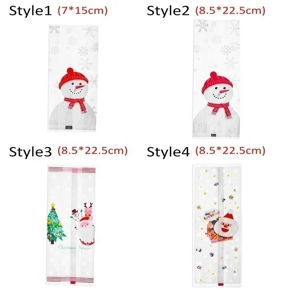 style2 50 шт Рождественский Санта Клаус Снеговик печенья мешок подарки конфеты мешок пластиковые печенья Упаковочные пакеты - Цвет: style2