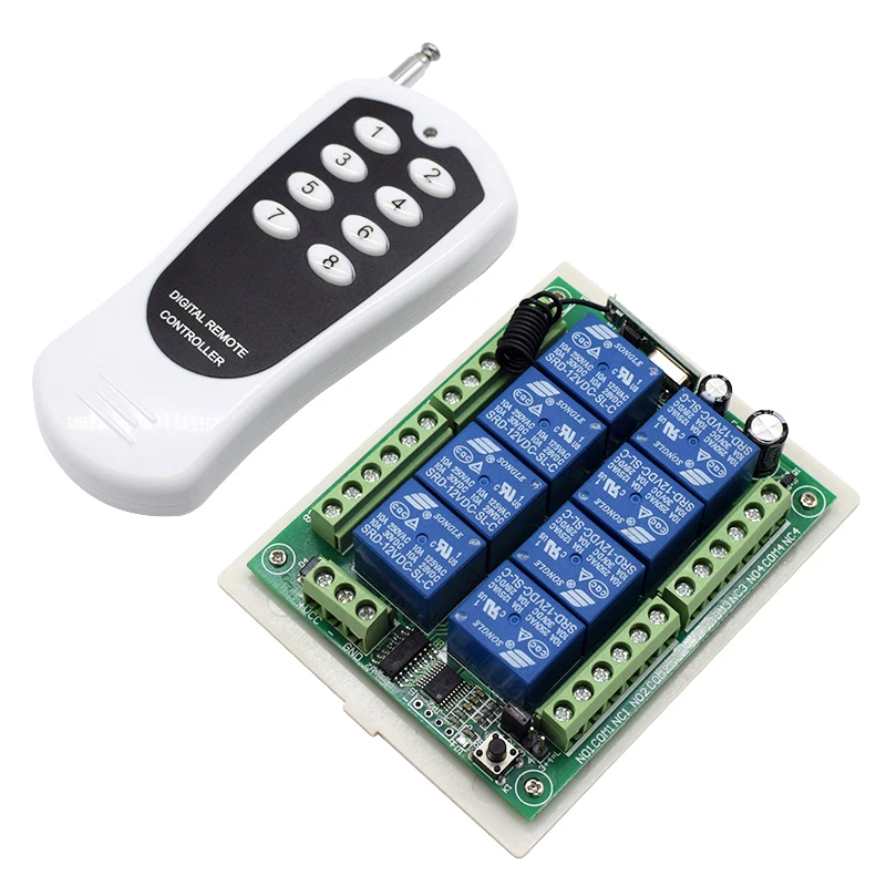 

DC 12V 8CH Wireless 433MHz Relay Switch RF Remote Control Receiver Transmitter.