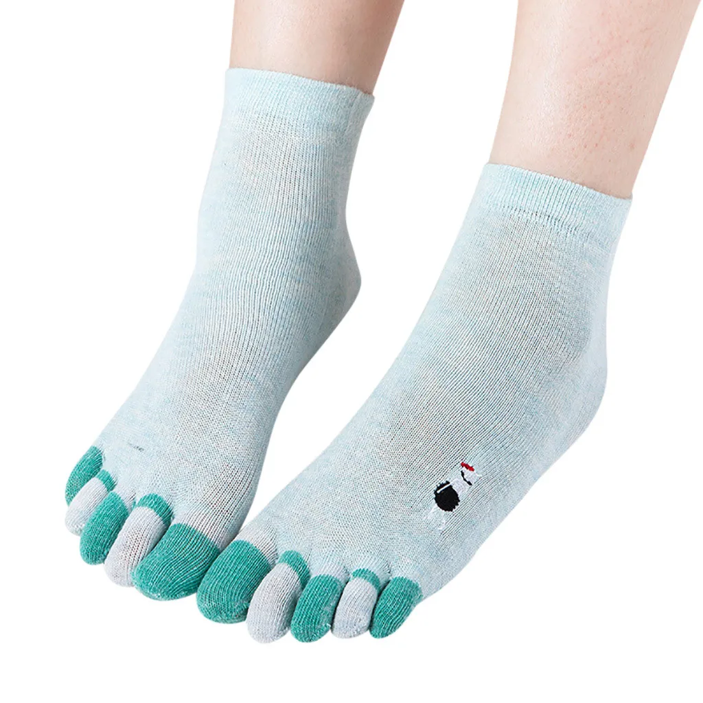 Женские носки с пятью пальцами, с рисунком кота, теплые, лоскутные, дышащие, хлопковые, носки с пальцами, Harajuku, с рисунком, забавные носки, удобные, skarpetki - Цвет: Green