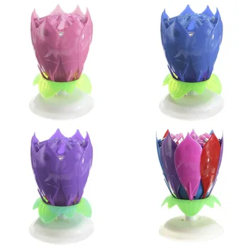

Birthday Candle Romantic 14 Musical Spinning Lotus Flower Rotating Happy Party Festival Gift Light Unique Design