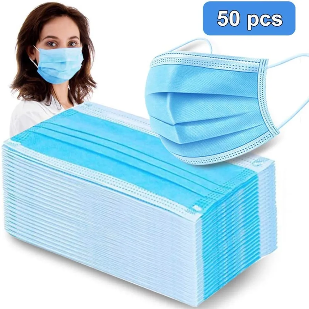 

50PCS Spot Disposable protective mask 3 Layers Filter Non Woven Face Mouth Anti Virus Mask 24 hours Shipping