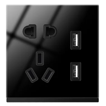 

China ccc Standard Wall socket,86 Style Plug adapter Outlet,Flame retardant PC, ive hole two usb Socket,AC 220-250v, Glass panel