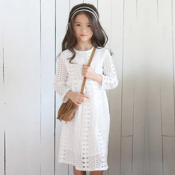 

Kids Dresses Teenage White Blue Wedding Party Dress Lace Girl Dress Long Sleeve Children Clothing Spring Autumn 6 8 10 12 14 16