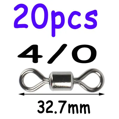 5Pcs/20pcs Large Size 8 Shape Black Rolling swivel Fishing Swivel Snap Hook Connector Double Solid Ring Fishing Accessory - Color: 20pcs 4-0
