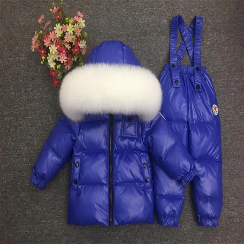 Детские комплекты зимней пуховой одежды детские лыжные куртки и верхняя одежда для мальчиков и девочек, От 1 до 12 лет, верхняя одежда детский зимний комбинезон - Цвет: BLUE GLOSS-2