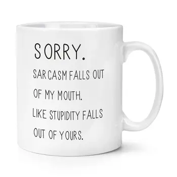 

Sorry Sarcasm Falls Out of My Mouth 11oz Coffee Mug Cup with Stirring Spoon - Funny Joke Rude