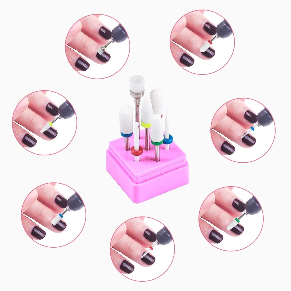 Online 7 Uds juego de brocas para uñas de carburo de tungsteno, broca acrílica para lima de uñas, brocas para manicura y pedicura de 3 32\