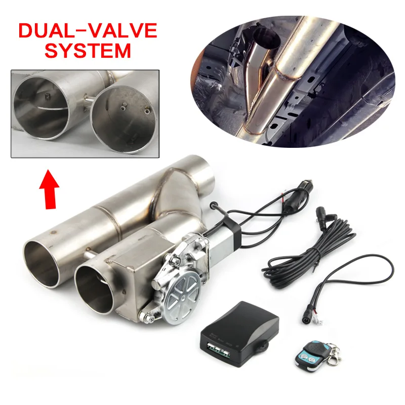 2.5 Electric Exhaust Catback Cutout Valve Y Pipe w/Controller Remote Kit 2.5 Electric Exhaust Catback Cutout Valve Y Pipe w/Controller Remote Kit