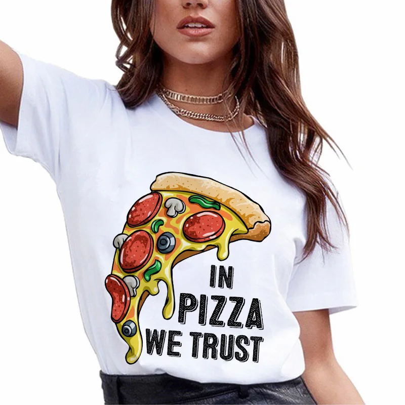 Женская футболка с графическим принтом гамбургера пиццы Повседневная белая Ulzzang