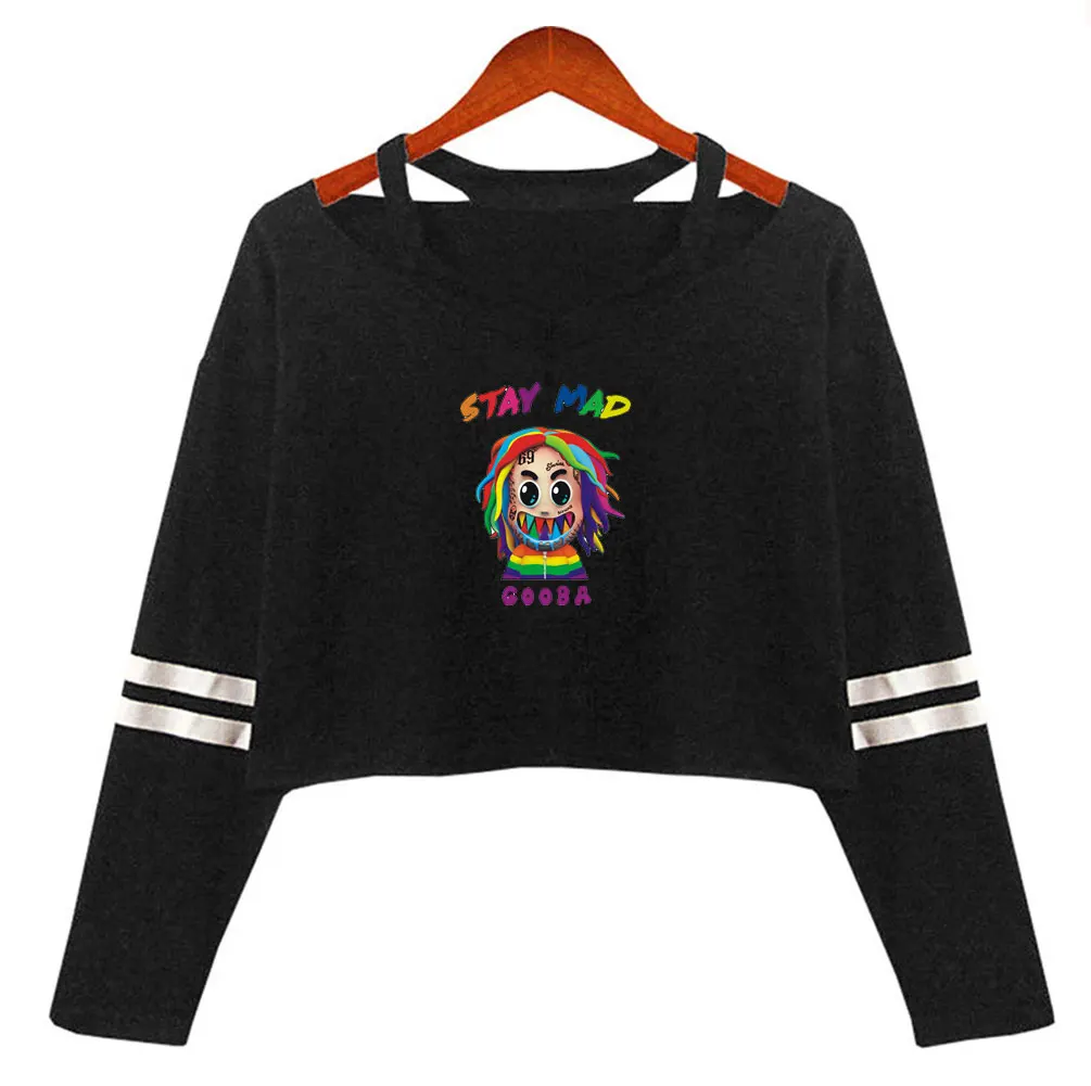 Кроп топ FRDUN TOMMY 6ix9ine gooba женская рубашка с открытыми плечами уличная одежда для