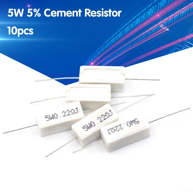 

10pcs 5W 5% Cement Resistor 15R 20R 100R 150R 330R 15 20 100 150 330 ohm