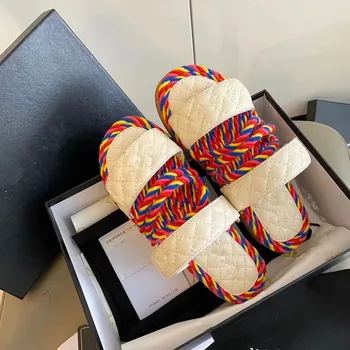 

Fashion Flat Sandals Women Summer 2020 Luxury Brand rope Flats Gladiator Sandals Causual Slipper Strip Shoes sandales femme 2020