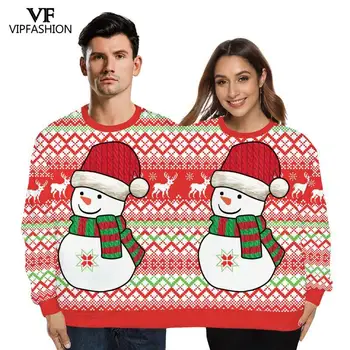 

VIP FASHION Winter Couples Streetwear Sweatshirt Ugly Christmas Vacation Funny Two Person Snowman Printed Pullover Sweatshirt