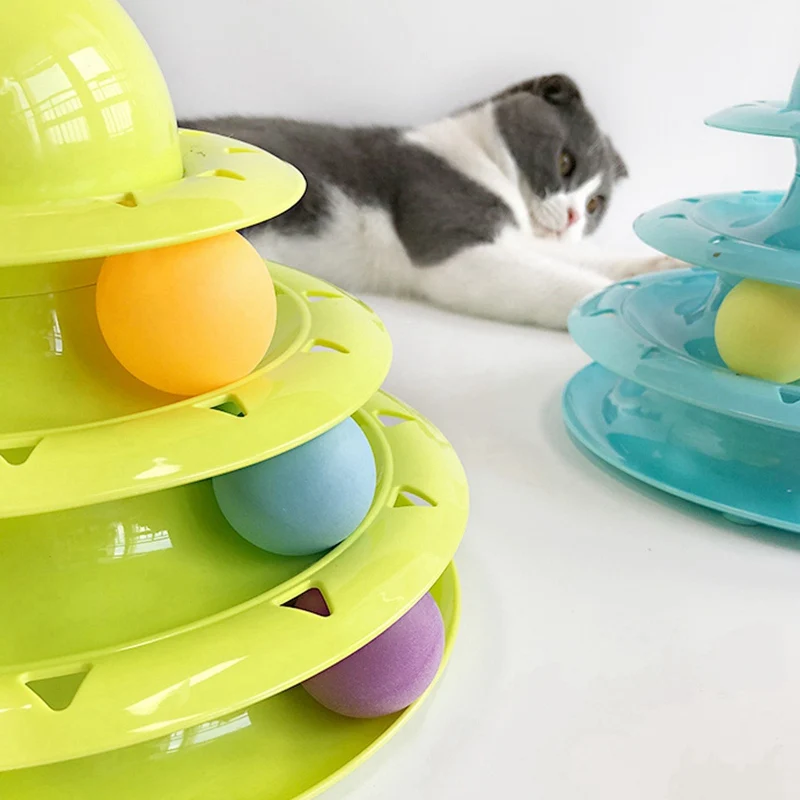 Игрушка для кошек, роликовые игрушки для кошек, 3 уровня, башни, треки, ролик с 3 шариками, Интерактивная головоломка, игрушка для кошек, для умственных физических упражнений