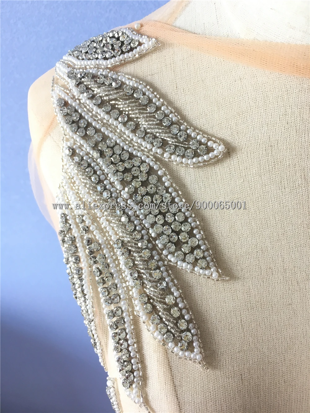 Green Rhinestone bead applique rhinestone garment accessory heavy bead handmade rhinestone applique for couture