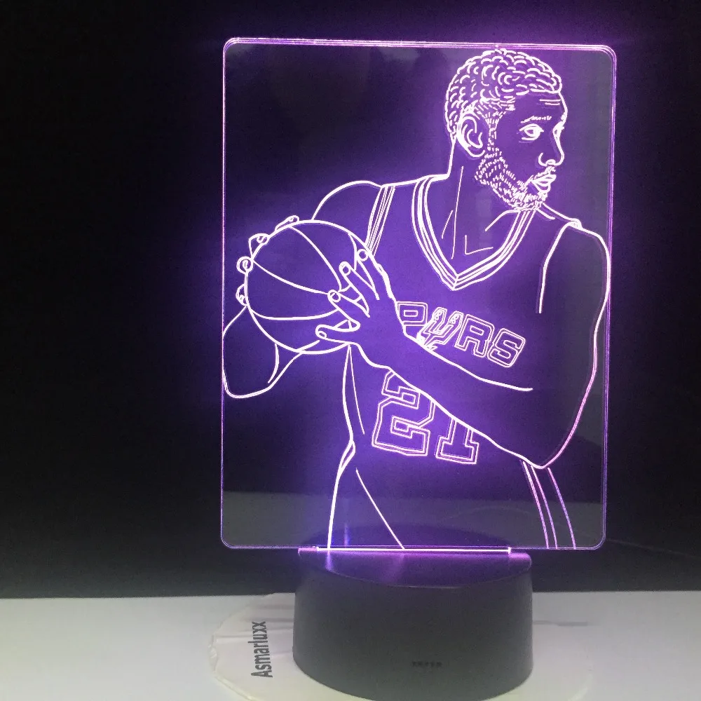 Звезд баскетбола TIM Duncan 3D светодиодный светильник классный подарок для малышей яркие базовые Быстрая светодиодный ночник лампа Батарея работает