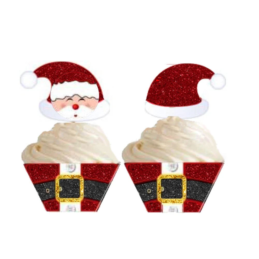 

Christmas Santa Claus Paper Cupcake Card Set Wrappers Toppers For Kids Party Birthday Decoration Cake Cups(12 Wraps+12 Topper)