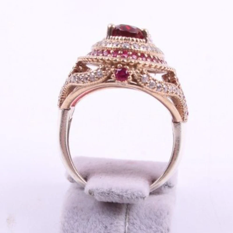Роскошное очаровательное красное Кристальное женское серебряное кольцо полноцветное винтажное антикварное Ювелирное кольцо со стразами Q4M397