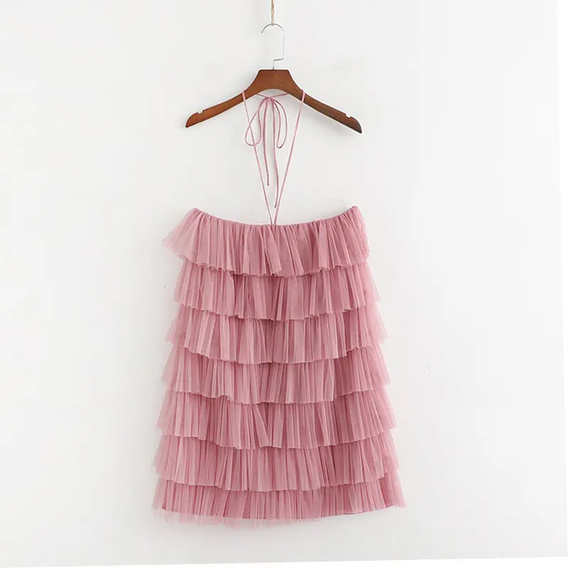 

WOMEN'S Dress Europe And America Wind-Style Cascading Decoration Gauze Strapped Dress 2019 Summer New Style WOMEN'S Dress