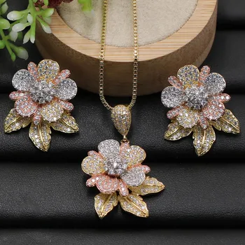 

Zlxgirl Bridal jewelry Graceful copper AAA Cubic Zircon Pendant necklace with earrings jewelry sets