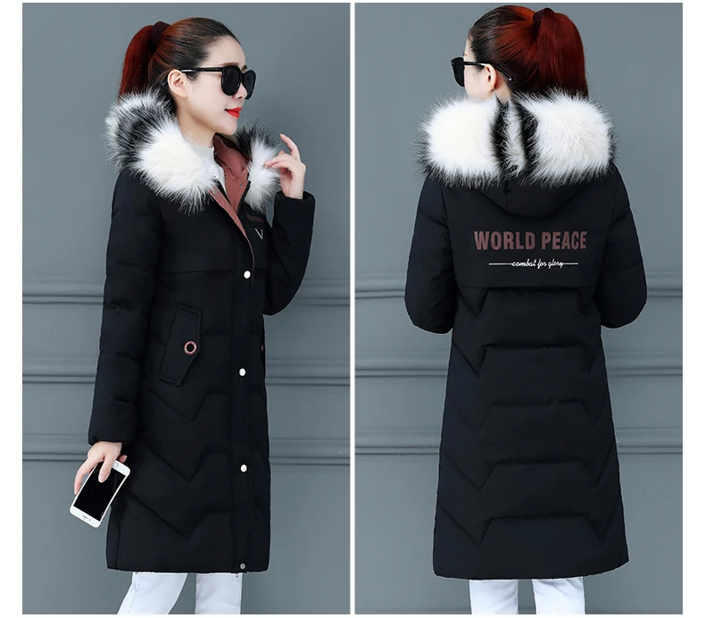 Женские Длинные парки, куртка-25 градусов, зимняя тонкая Толстая теплая куртка с большим меховым воротником и капюшоном, пальто, женская стеганая зимняя одежда из синтепона