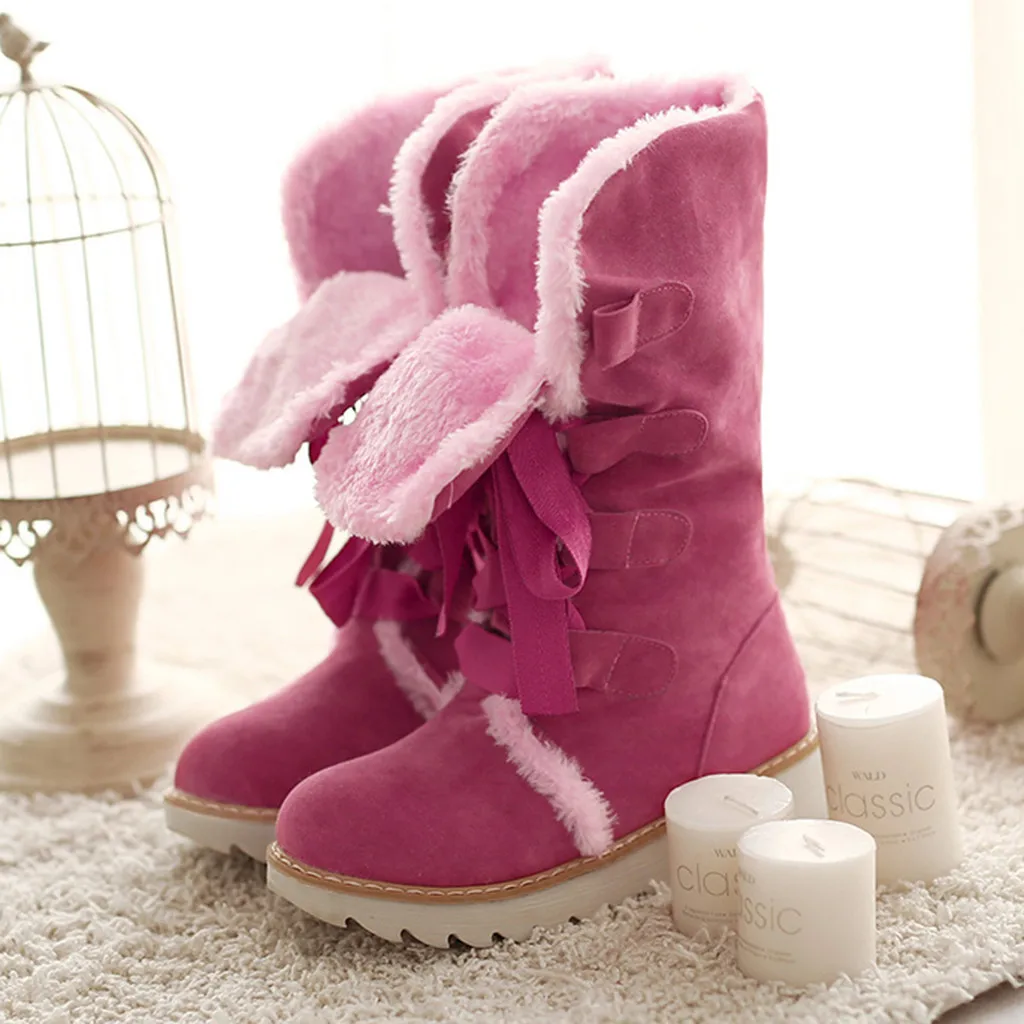 Women Over The Knee Boots Leopard Print Winter Plush Fur Platform Boots Round Toe Lace-up Flat Vintage Plus Size Snow Boots