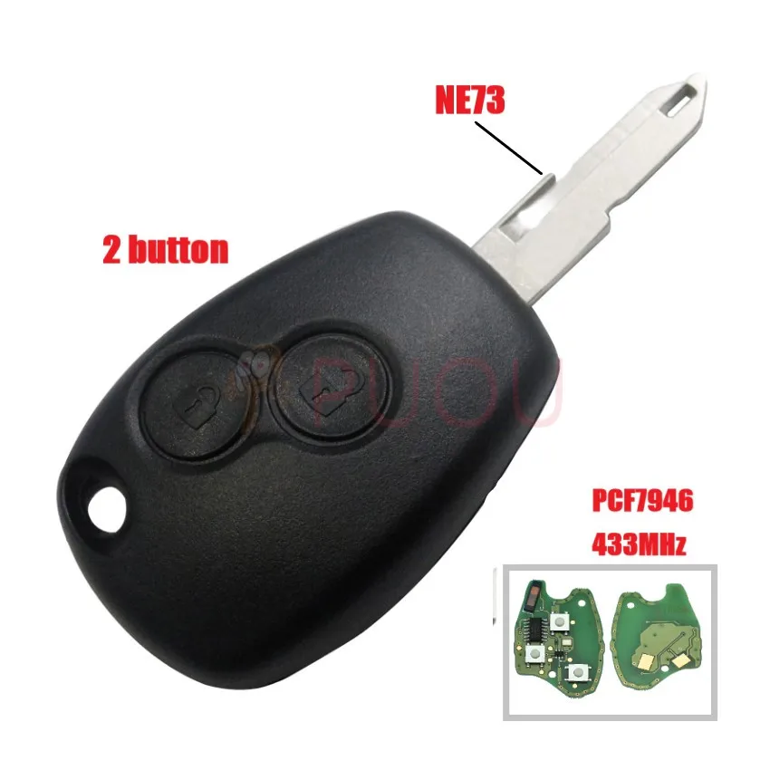 2 Button Car Remote Key  for Renault Duster Logan Fluence Clio Vivaro Master Traffic Megane Laguna  433MHz PCF7946 Chip