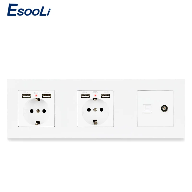 Пластиковая панель ESOOLI электрическая розетка европейского стандарта с 4 USB