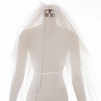 

Women Wedding Dress Veil Four Layers Tulle Ribbon Edge Bridal Veils Accessories