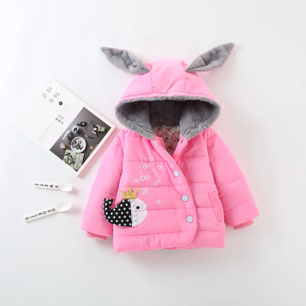 Winter Style Girls Padded Cotton Clothes 19 Winter Korean-style Cartoon Fish Cotton Coat Women's Small CHILDREN'S Thick Cotton-p