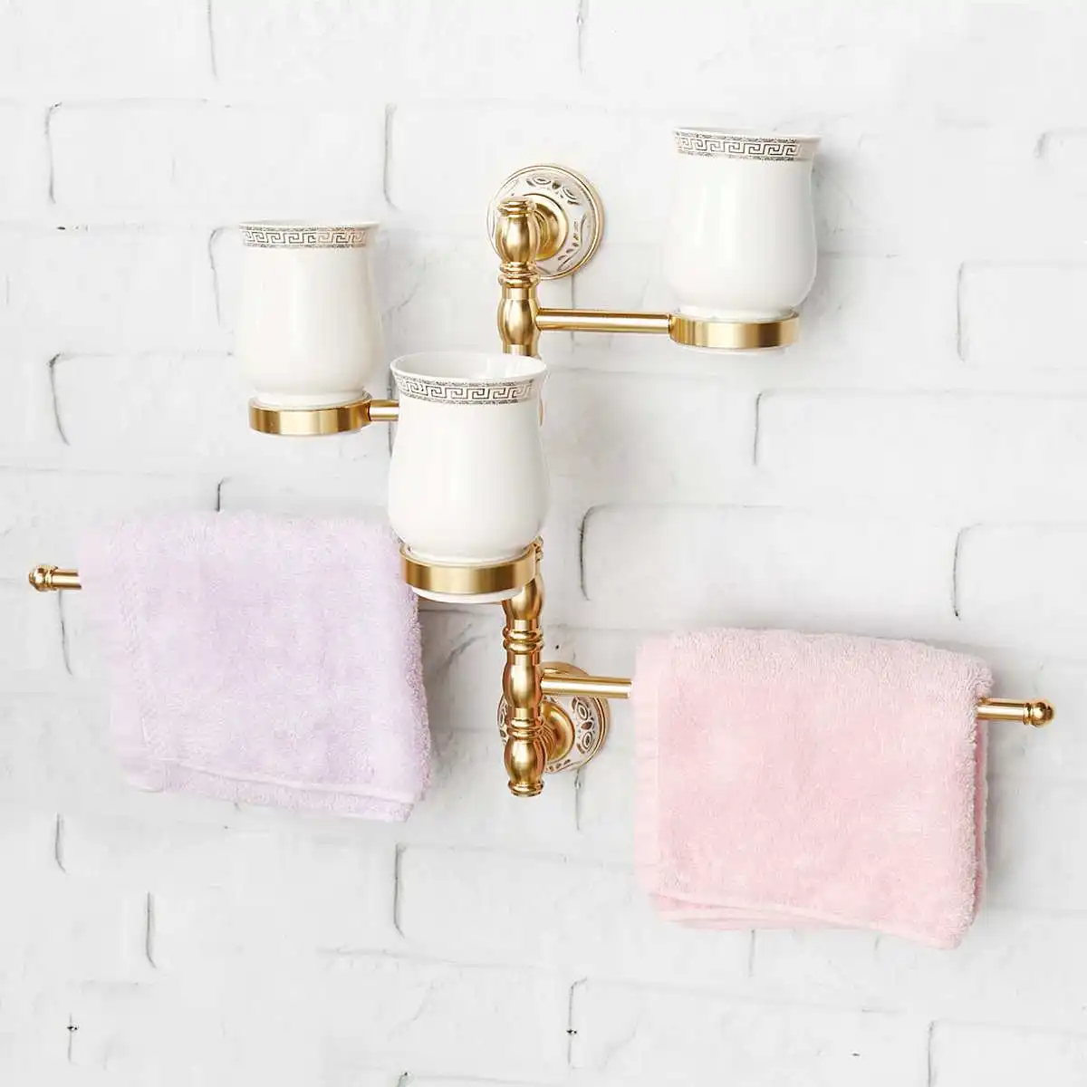 Белый Toothbrush Cup Holder Polished Bathroom Hardware Sets Modern Carved Chrome Bath Towel Rings - Цвет: Белый