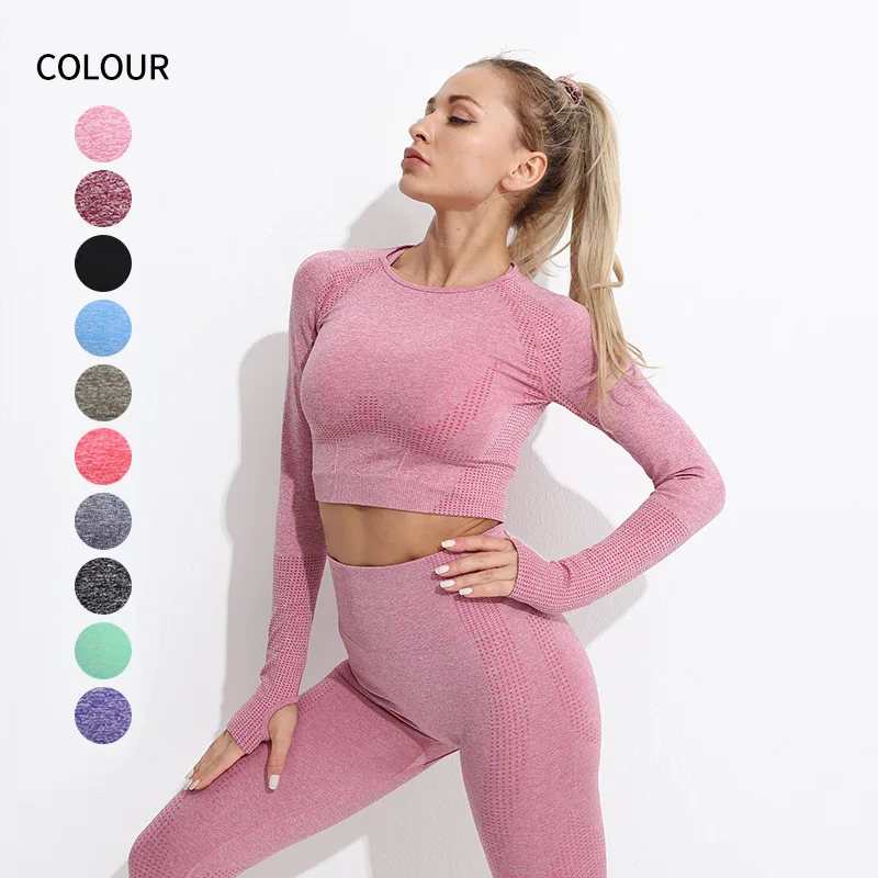 Рубашки для йоги с длинным рукавом Женская Спортивная футболка одежда