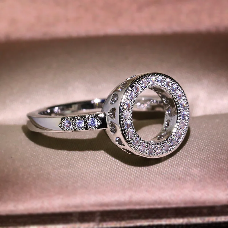 Silver Ring Silver Rings Wedding Rings Luxury Excellent Round Zircon Ring Silver AAAA Crystal Inlaid Wedding Ring Female Jewelry Bride Simple Jewelry