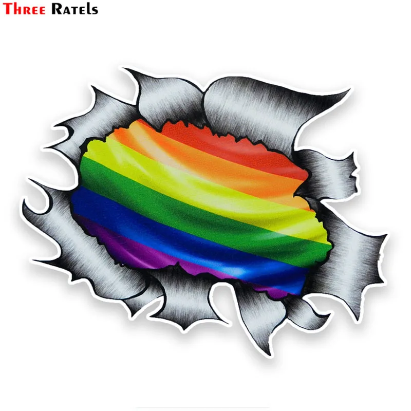 Три ratels FTC 788 # 13X16.4CM рваные металлический дизайн с Гей ЛГБТ радужный флаг мотив