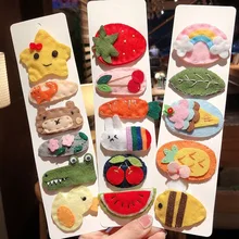 Милые фетровые заколки в виде сердца для девочек с героями мультфильмов, фруктами и фруктами, Южная Корея, аксессуары для волос для родителей и детей