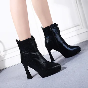 

Autumn and winter new ultra high leather women's ankle boots High waterproof platform boots Sheepskin fashion wild women's boots