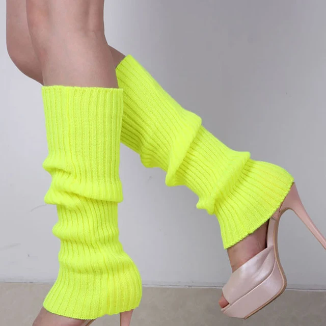 Women Knit Winter Leg Warmers Loose Style Lady Boot Knee Stockings Leggings Warm Boots Leg Punk Solid Black Cool Knit Long Socks yellow