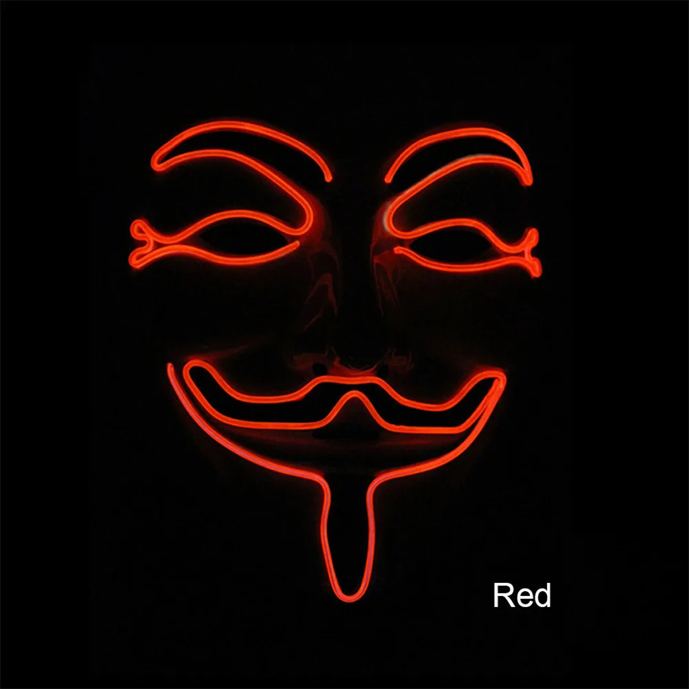 Светящаяся маска V для туши Vendetta Led Guy Fawkes Masque маскарадные маски вечерние тушь на Хэллоуин светящаяся Маскарадная маска