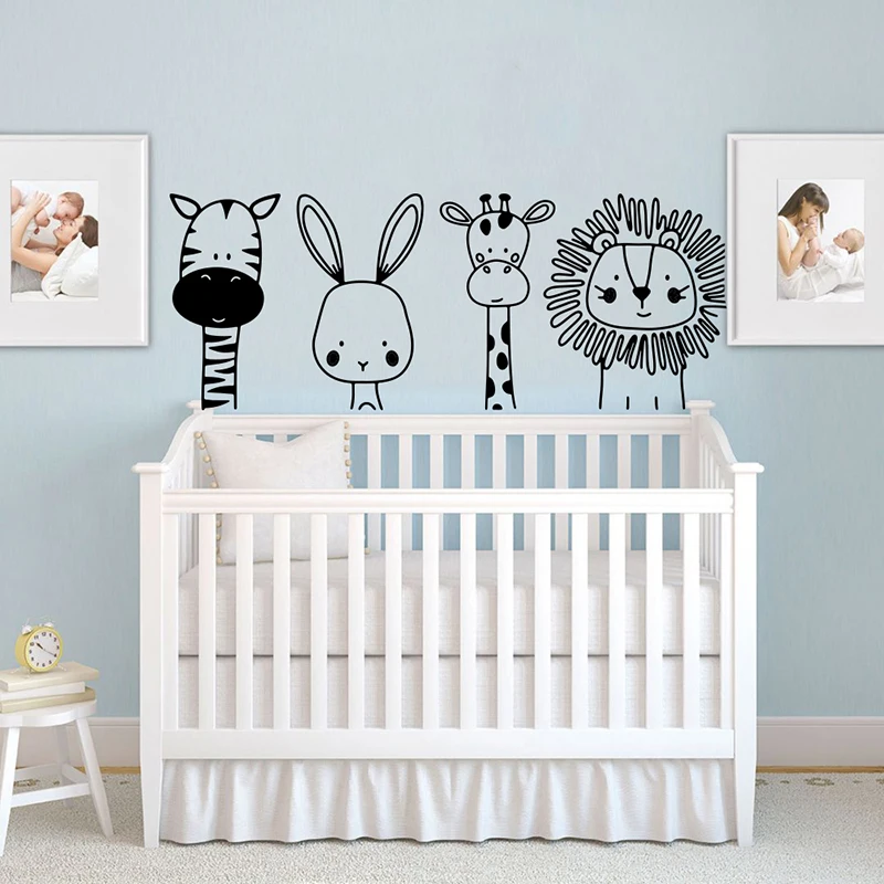Cartoon Zebra Rabbit Giraffe Lion Animal Wall Sticker Laptop Car Kids Room Zoo Animal Jungle Wall Decal Bedroom Vinyl Decor (2)